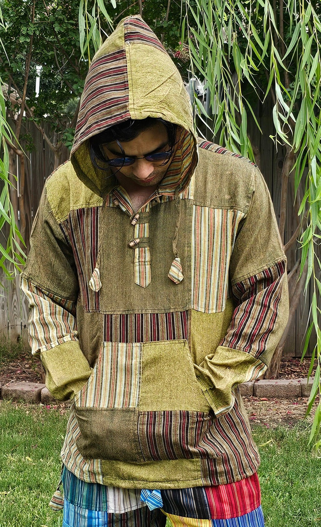 Namaste Patchlined Unisex Handmade Organic Eco-Friendly Nepalese Festival Colorful Fashionable Light Pullover Hoodie