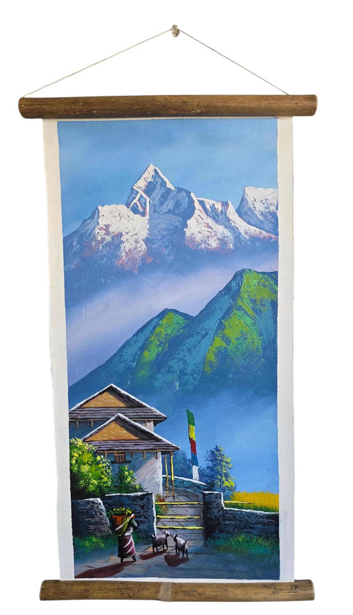 Namaste Handmade Mountain Nepalese Village Authentic Hand-Painted Acrylic Wall hanging Artwork