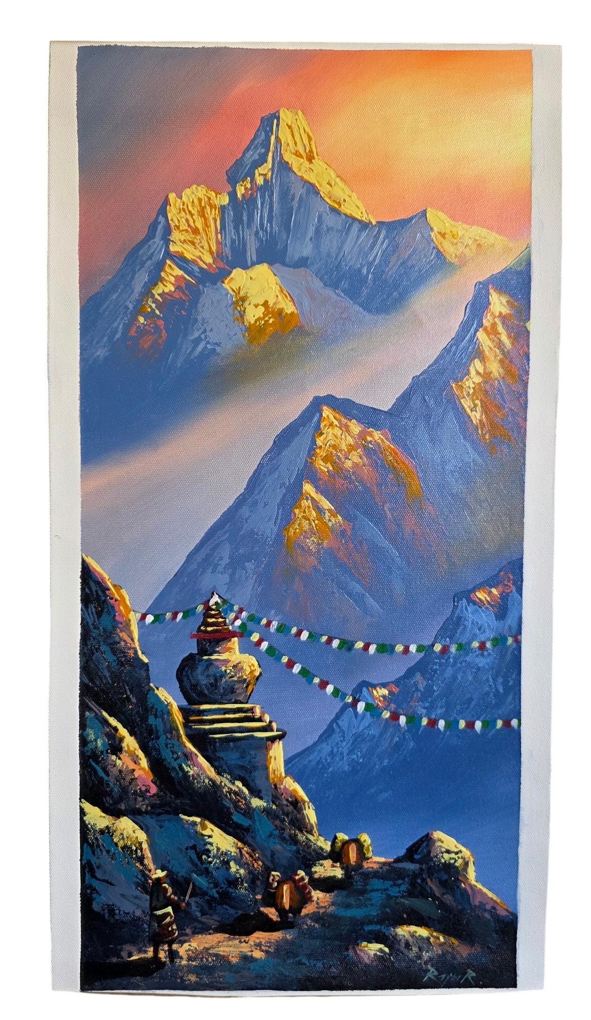 Namaste Handmade Mountain Nepalese Village Authentic Hand-Painted Acrylic Wall hanging Artwork