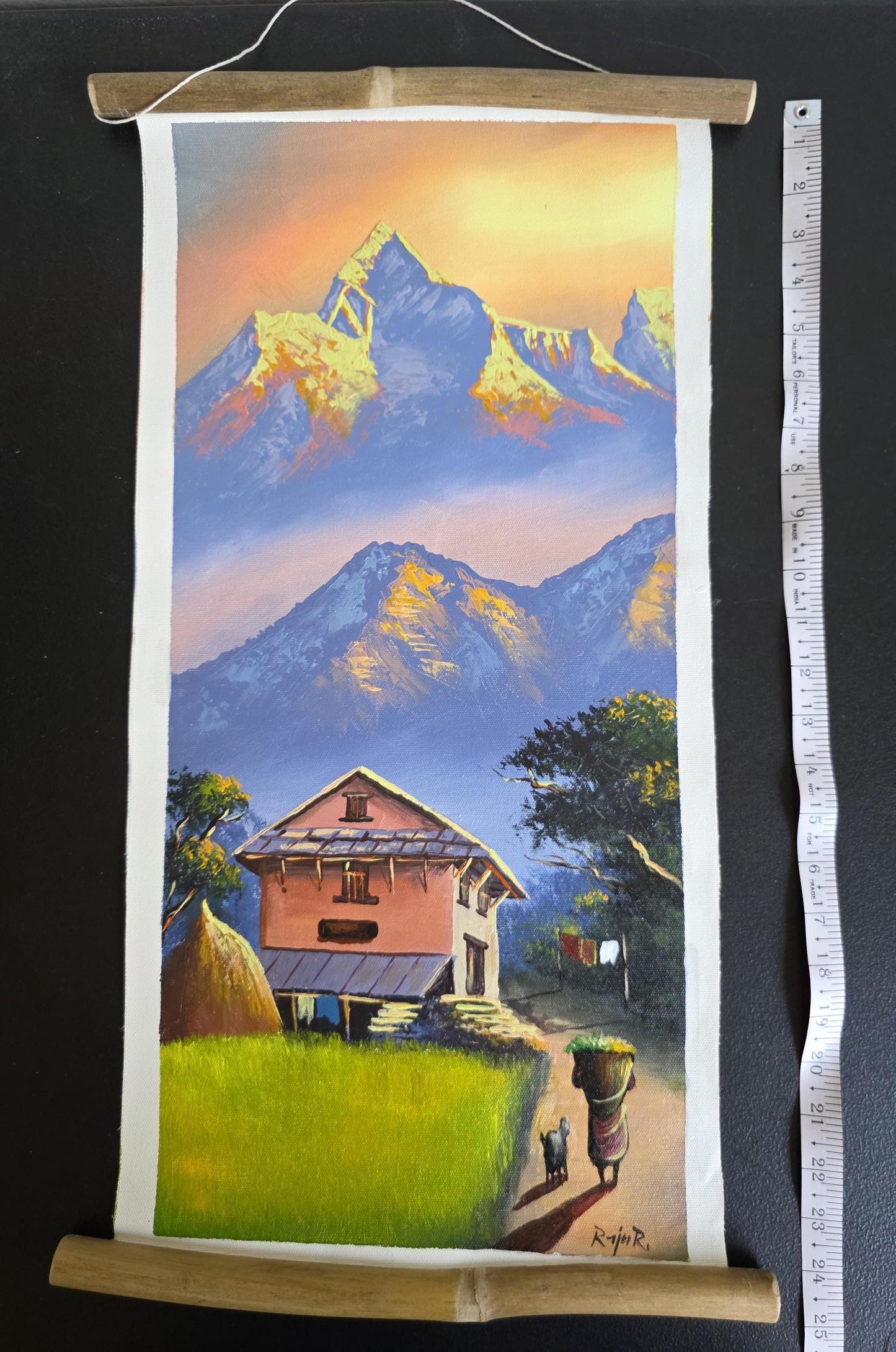 Namaste Handmade Mountain Nepalese Village Authentic Hand-Painted Acrylic Wall hanging Artwork