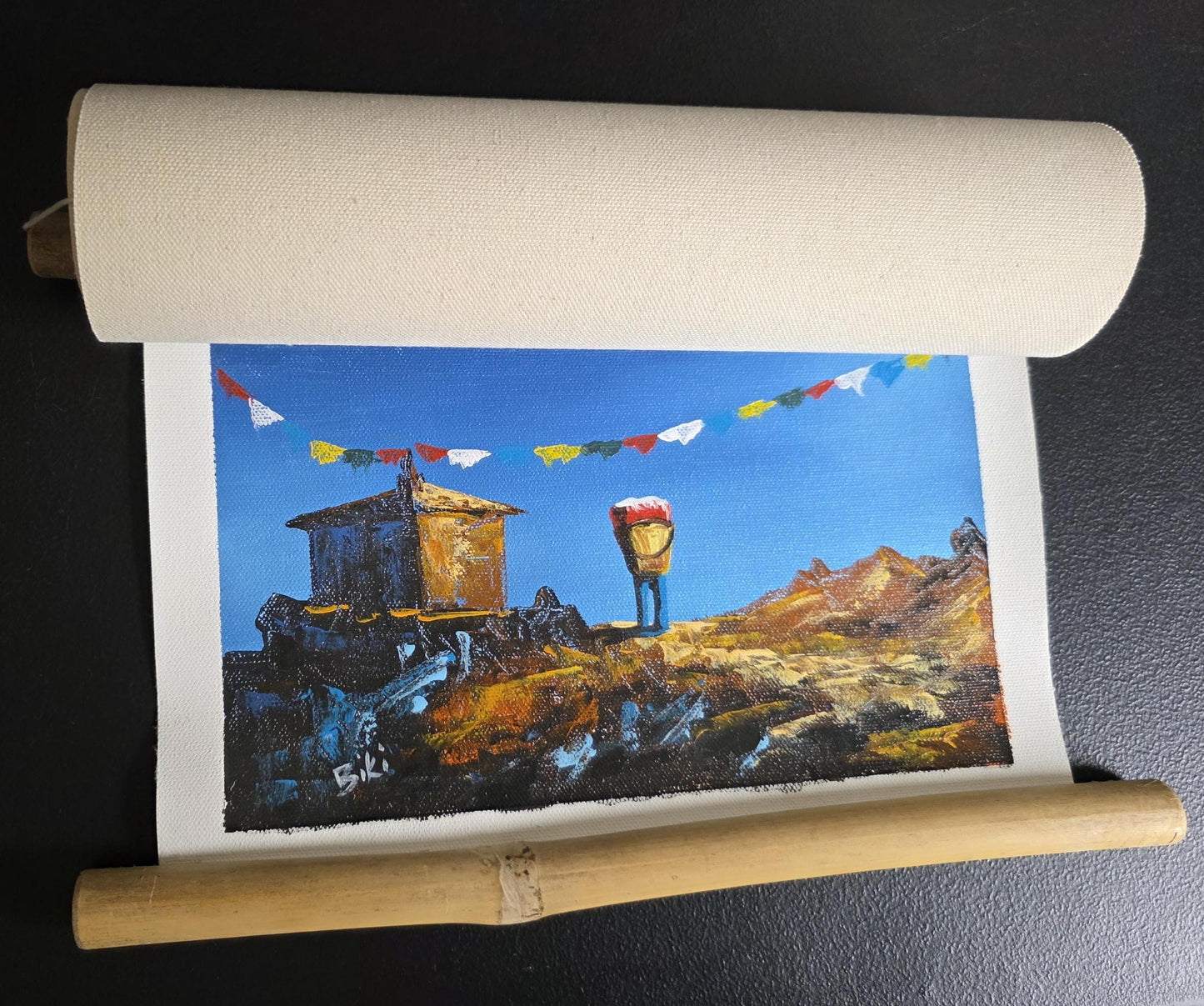 Namaste Handmade Mountain Nepalese Village Authentic Hand-Painted Acrylic Wall hanging Artwork
