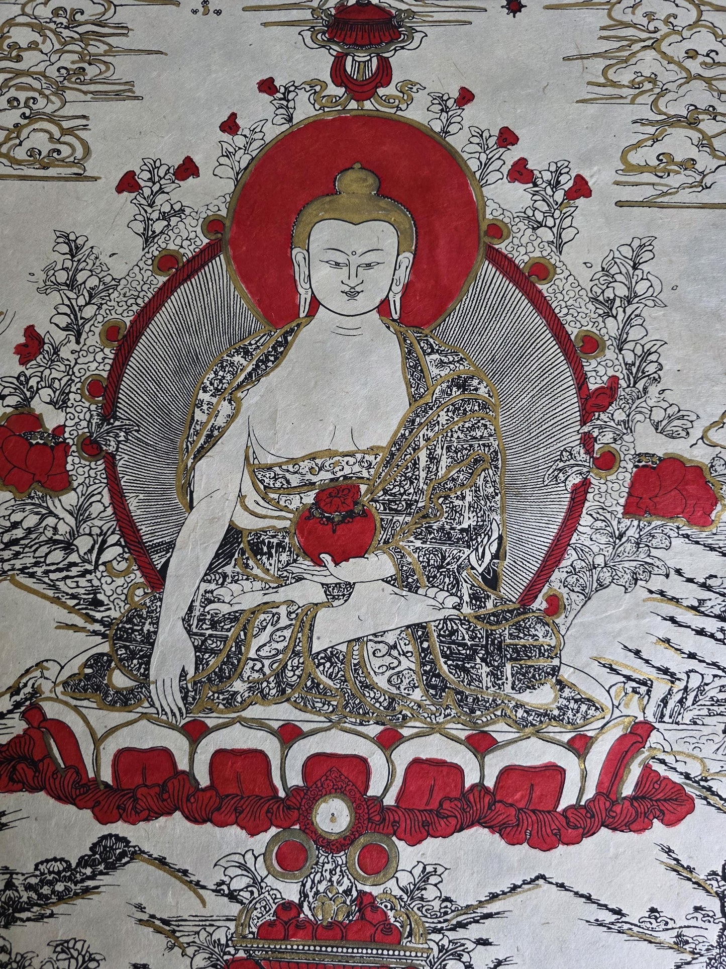 Lokta Prints of Sakyamuni Buddha, Wheels of Life, Kala Chakra, Mandala Art work Wall Hanging Crafts