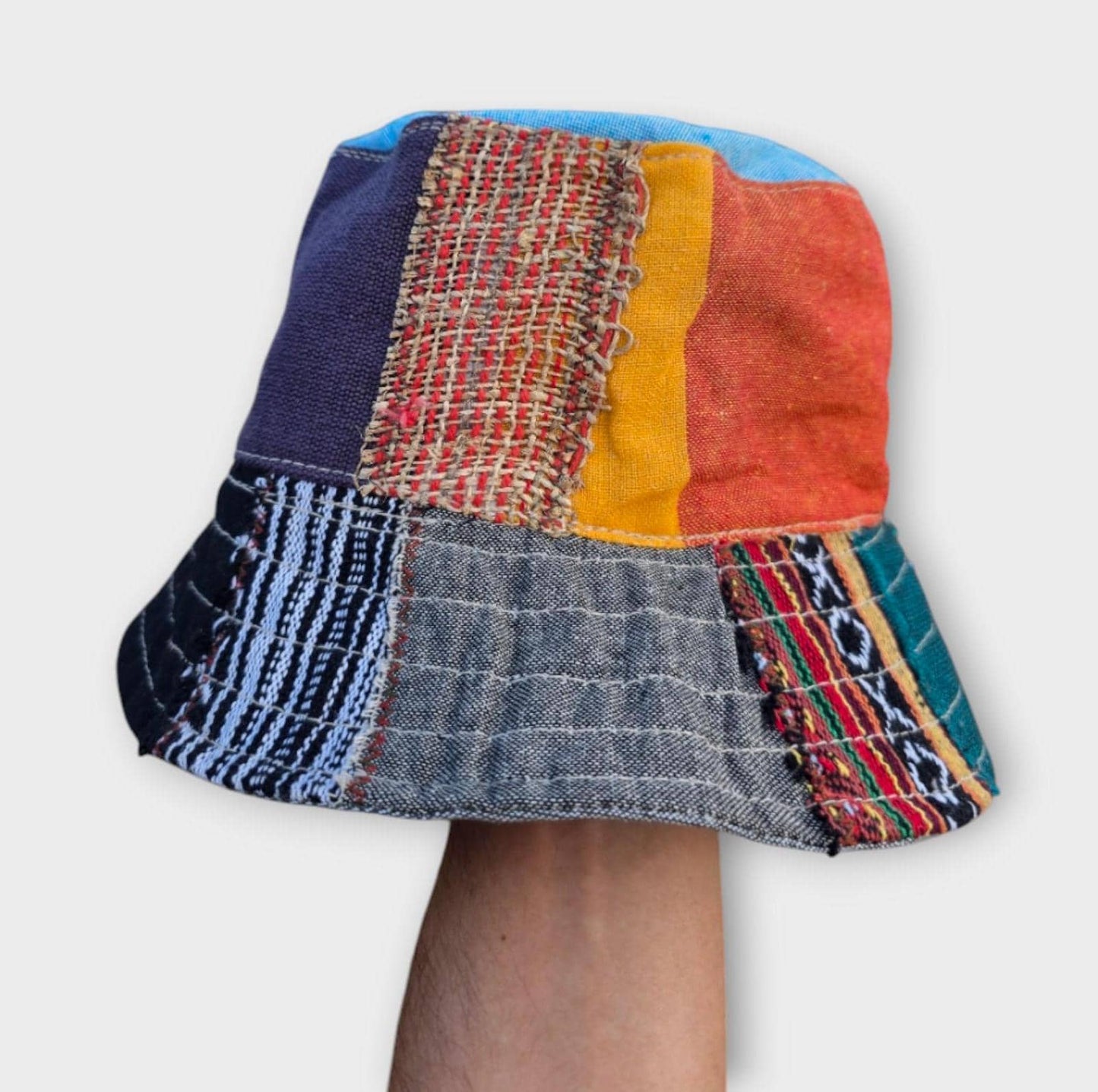Namaste Fashionable Unisex Multicolor Handmade Flowers Hippie Durable Patchwork Eco-Friendly Organic Hemp Wire Rim Bucket Hat