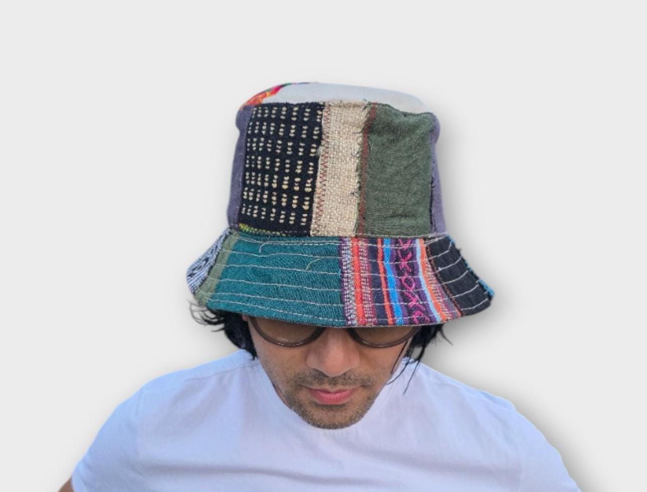 Namaste Fashionable Unisex Multicolor Handmade Flowers Hippie Durable Patchwork Eco-Friendly Organic Hemp Wire Rim Bucket Hat