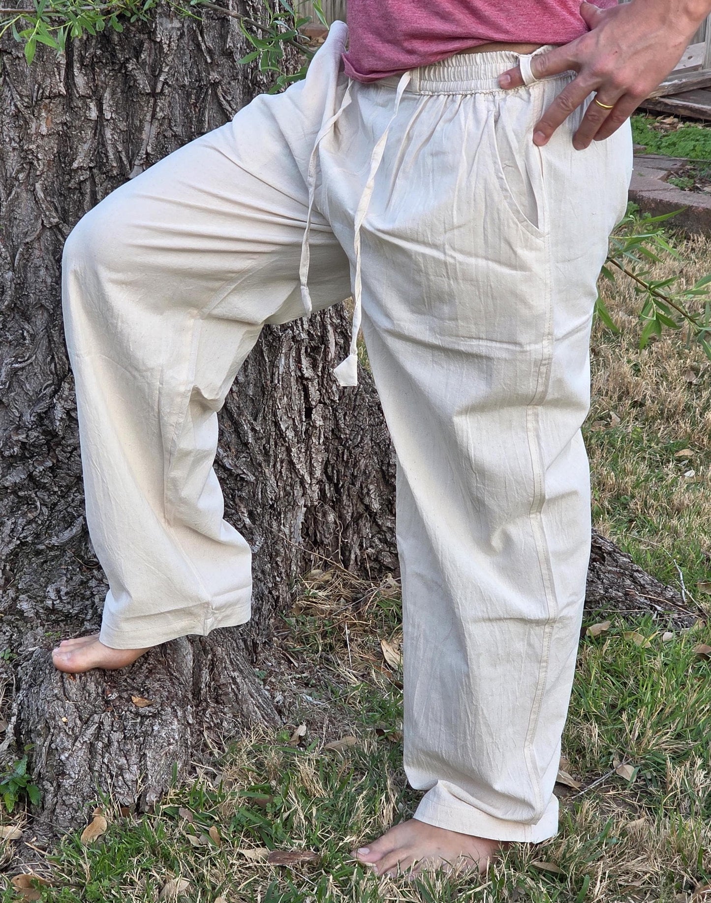 Unisex Fine Cotton Handmade Bohemian Comfortable Organic Natural Yoga Casual Plain Pants from Nepal