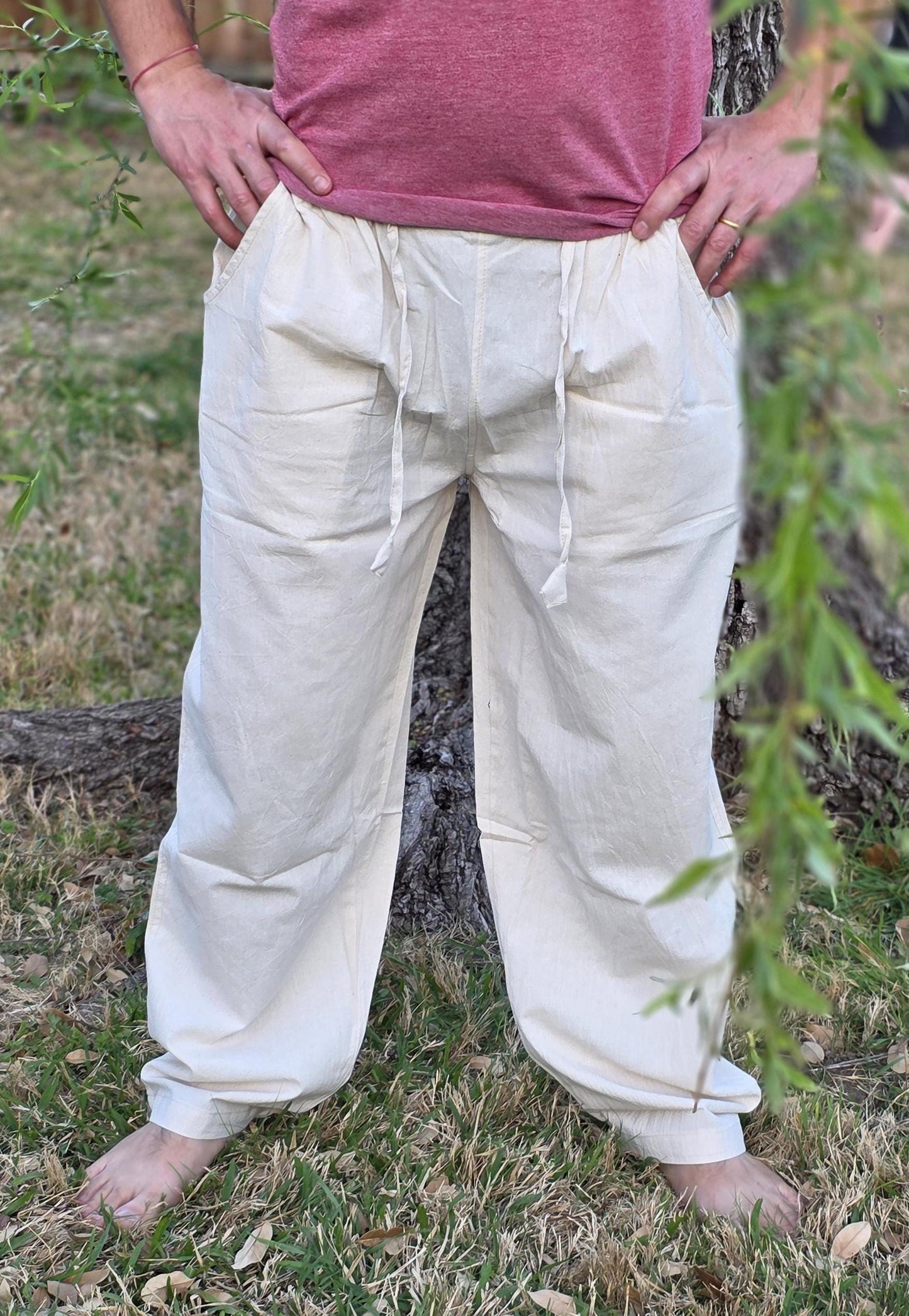 Unisex Fine Cotton Handmade Bohemian Comfortable Organic Natural Yoga Casual Plain Pants from Nepal