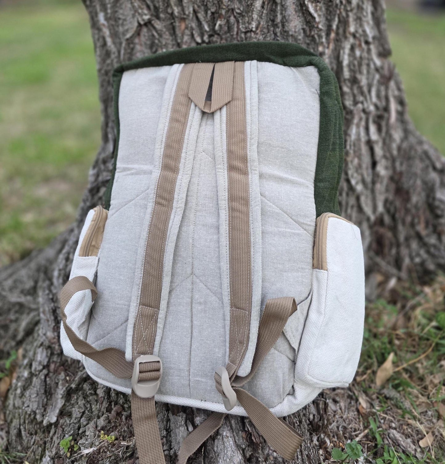 Natural Bohemian Hippy Organic Natural Cotton Gheri Handmade Vegan Eco-Friendly Box Backpack.