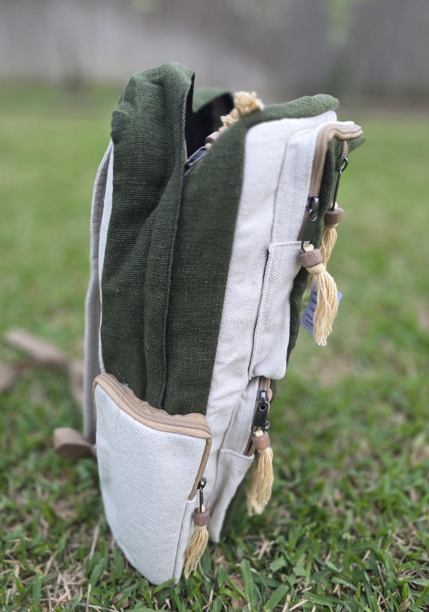 Natural Bohemian Hippy Organic Natural Cotton Gheri Handmade Vegan Eco-Friendly Box Backpack.