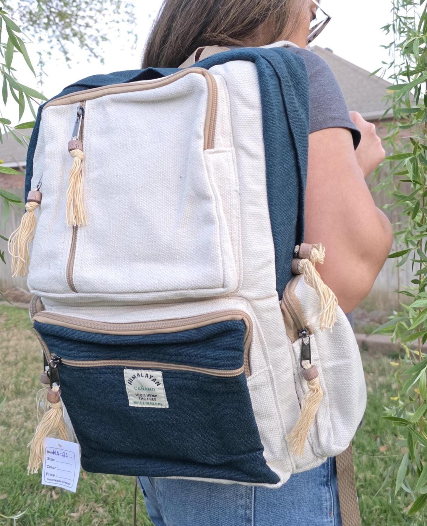 Natural Bohemian Hippy Organic Natural Cotton Gheri Handmade Vegan Eco-Friendly Box Backpack.