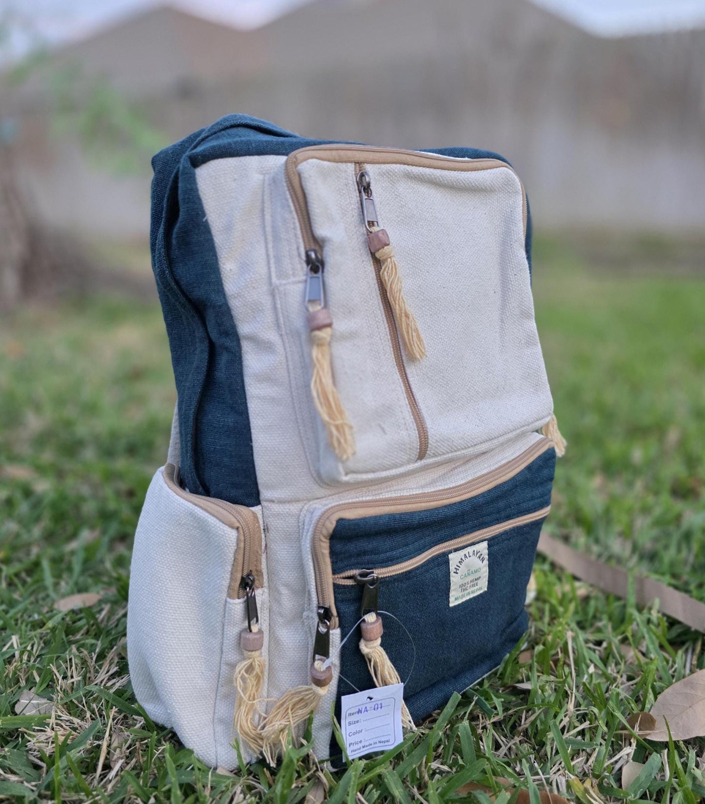 Natural Bohemian Hippy Organic Natural Cotton Gheri Handmade Vegan Eco-Friendly Box Backpack.