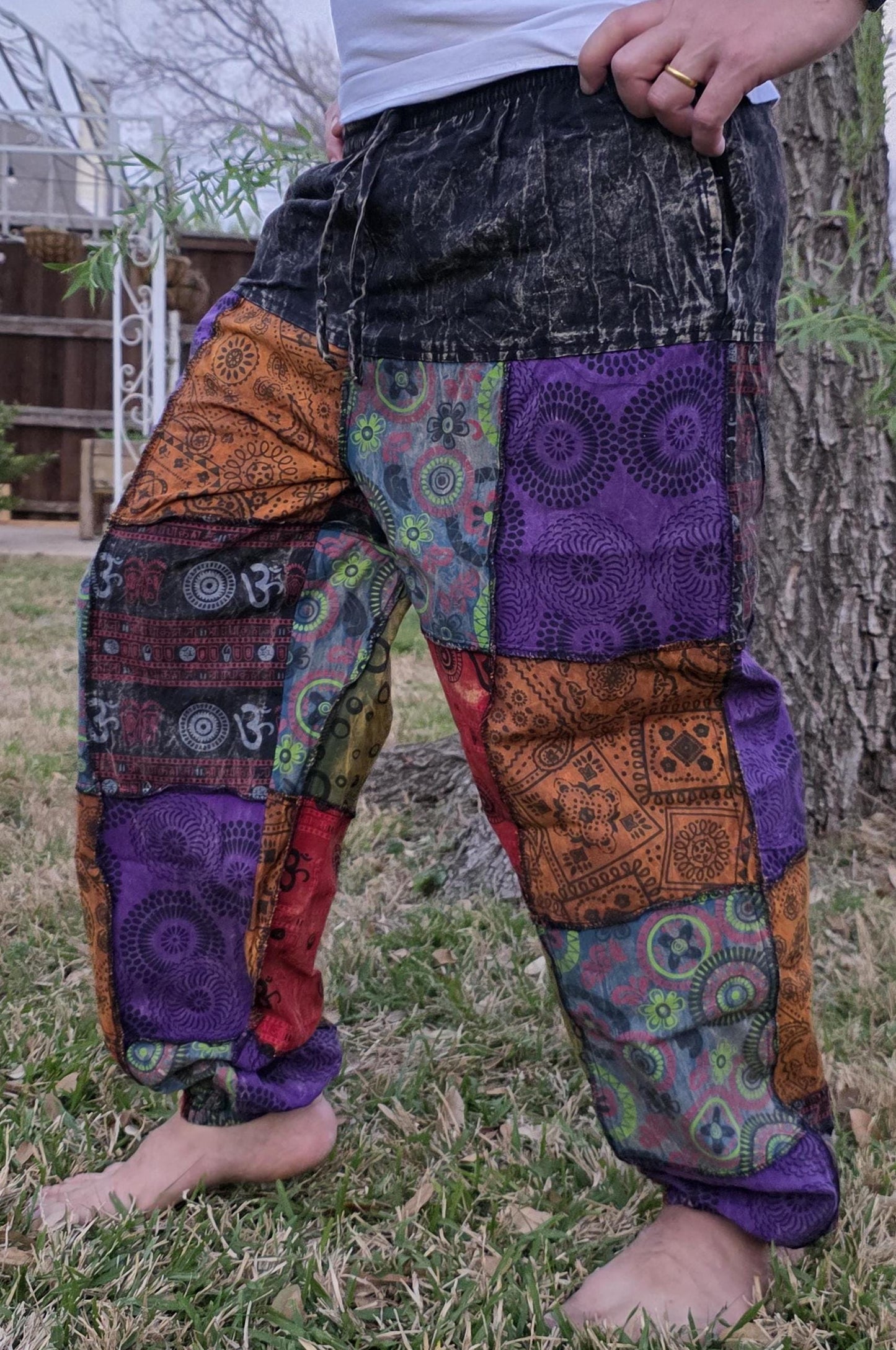 Bohemian unisex multicolor handmade hippie patchwork stonewashed cotton boho comfy festival reggae stonewashed yoga pants trouser
