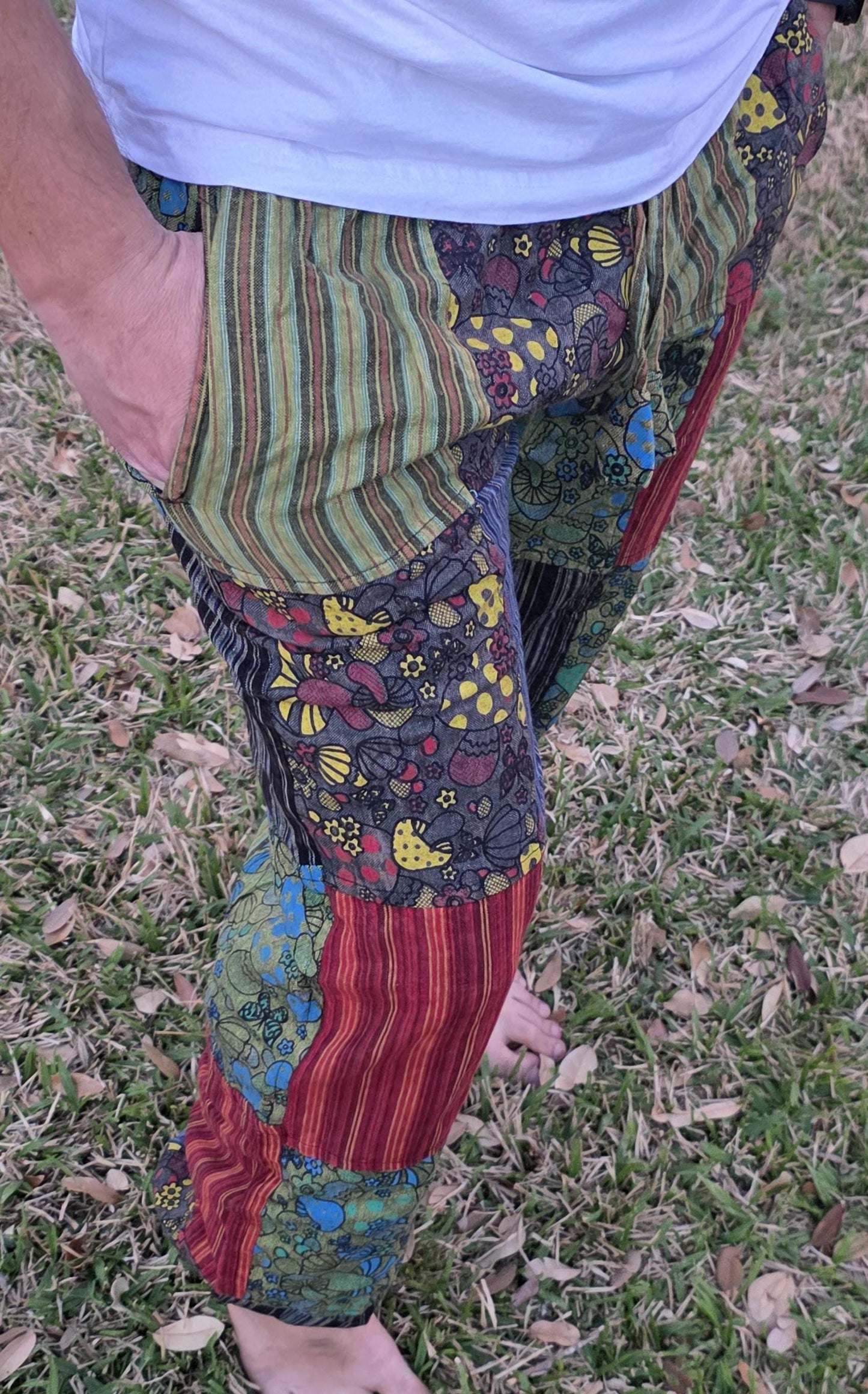 Bohemian unisex multicolor handmade hippie patchwork stonewashed cotton boho comfy festival reggae stonewashed yoga pants trouser