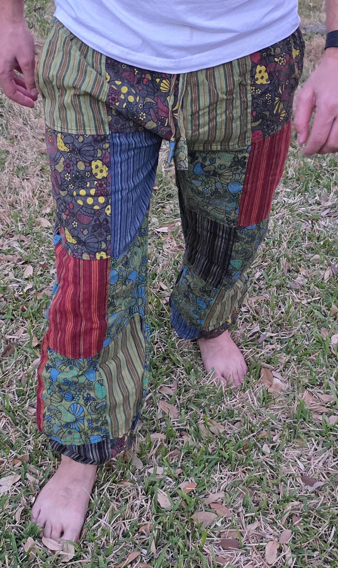 Bohemian unisex multicolor handmade hippie patchwork stonewashed cotton boho comfy festival reggae stonewashed yoga pants trouser