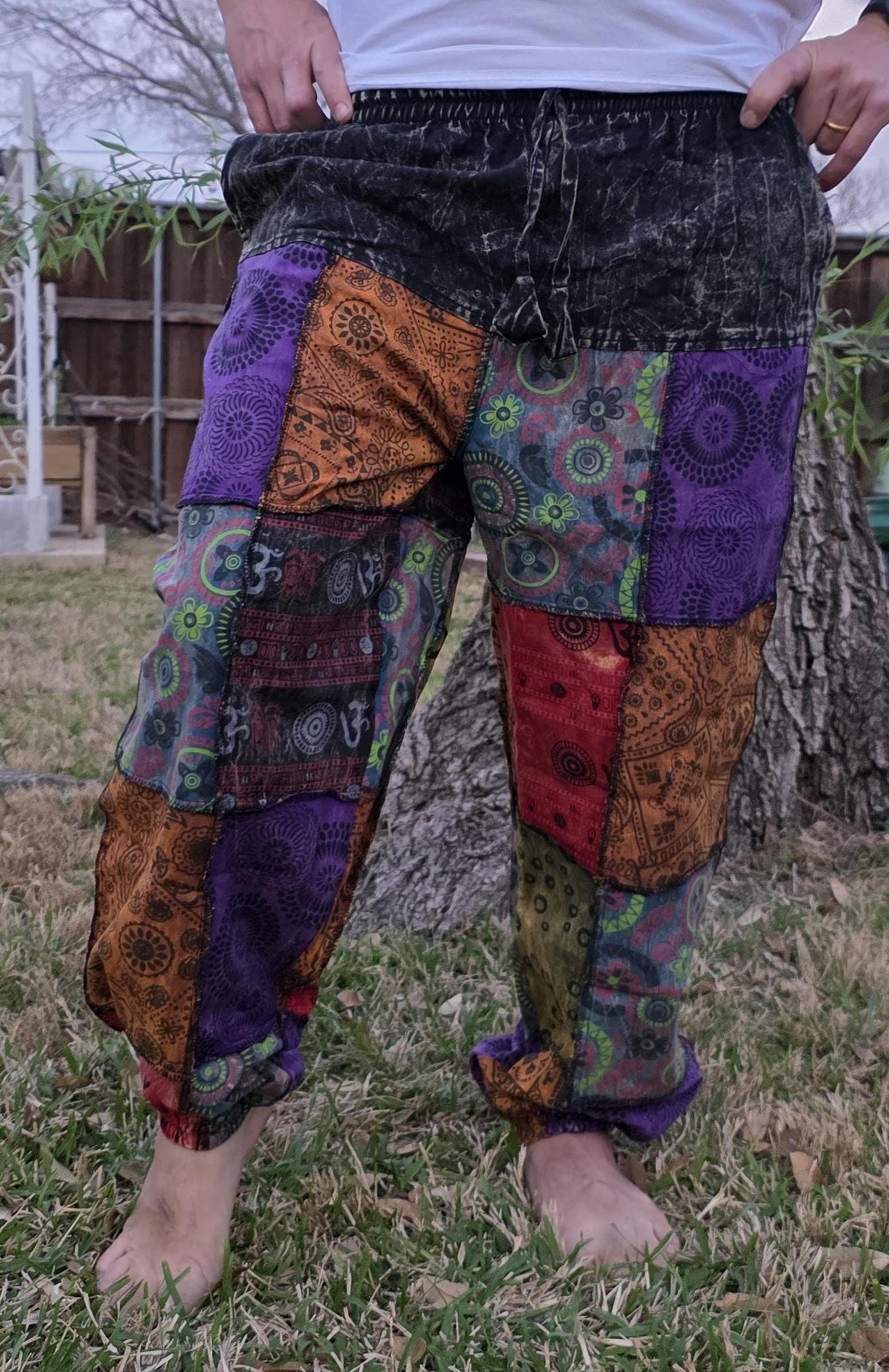 Bohemian unisex multicolor handmade hippie patchwork stonewashed cotton boho comfy festival reggae stonewashed yoga pants trouser