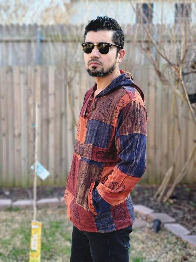 Namaste patchwork unisex handmade organic eco friendly colorful hippie cotton nepalese vegan light weight hoodie sweat shirt