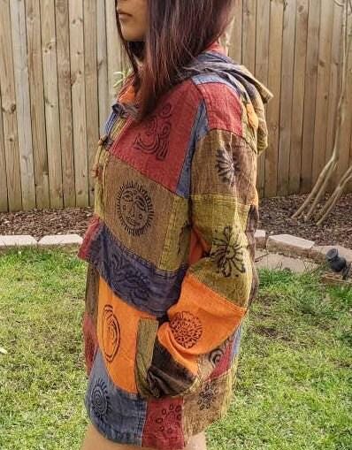 Namaste patchwork unisex handmade organic eco friendly colorful hippie cotton nepalese vegan light weight hoodie sweat shirt