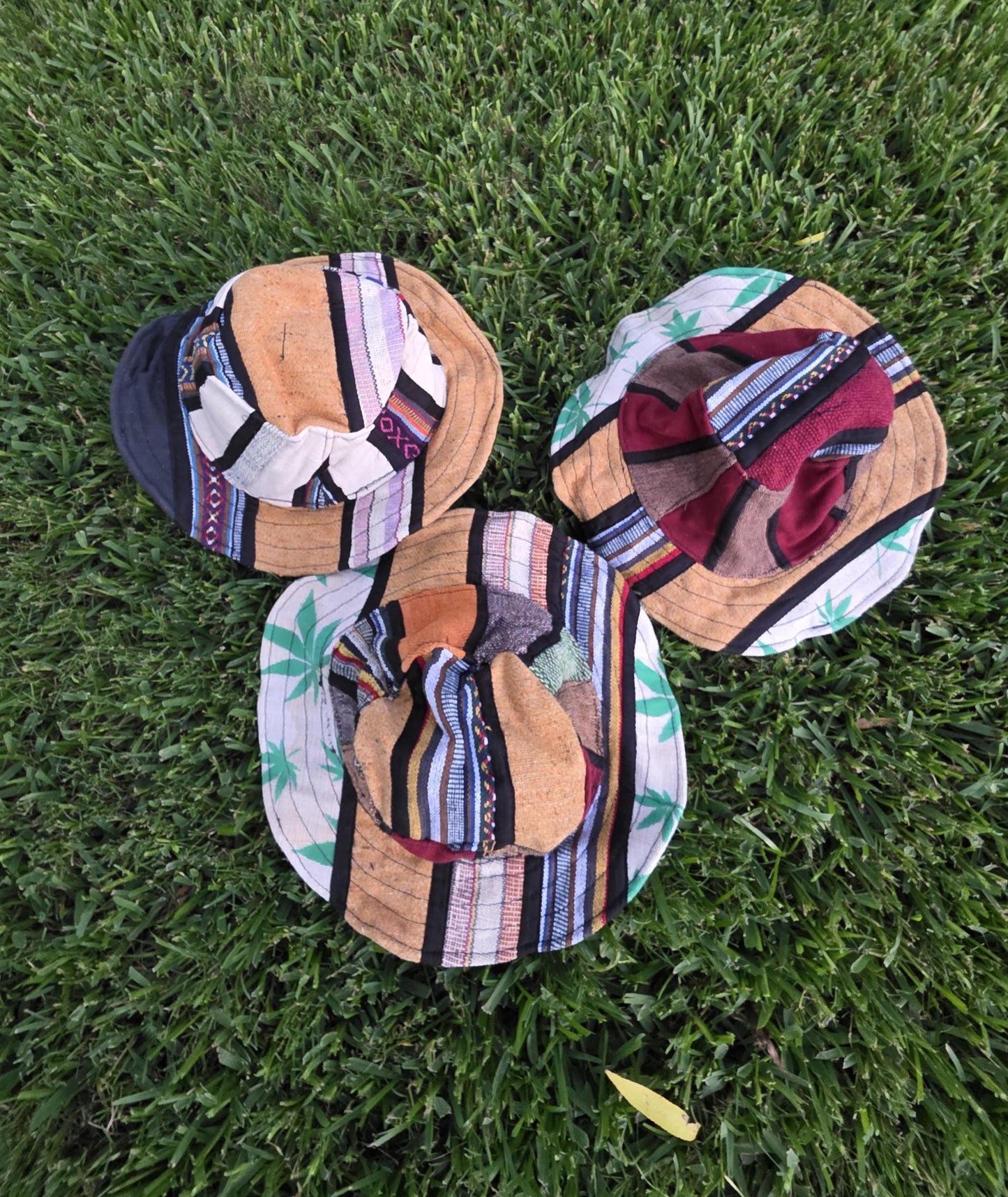 Namaste Fashionable Unisex Multicolor Handmade Flowers Hippie Durable Patchwork Eco-Friendly Organic Hemp Wire Rim Hat