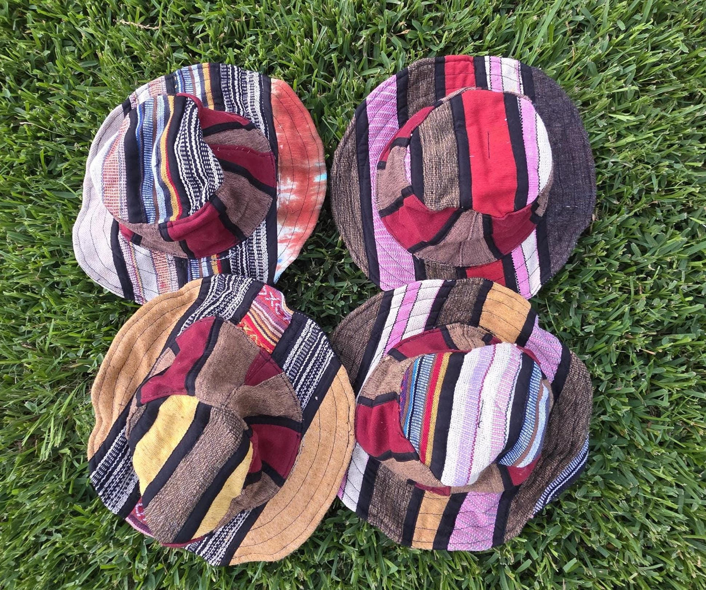 Namaste Fashionable Unisex Multicolor Handmade Flowers Hippie Durable Patchwork Eco-Friendly Organic Hemp Wire Rim Hat