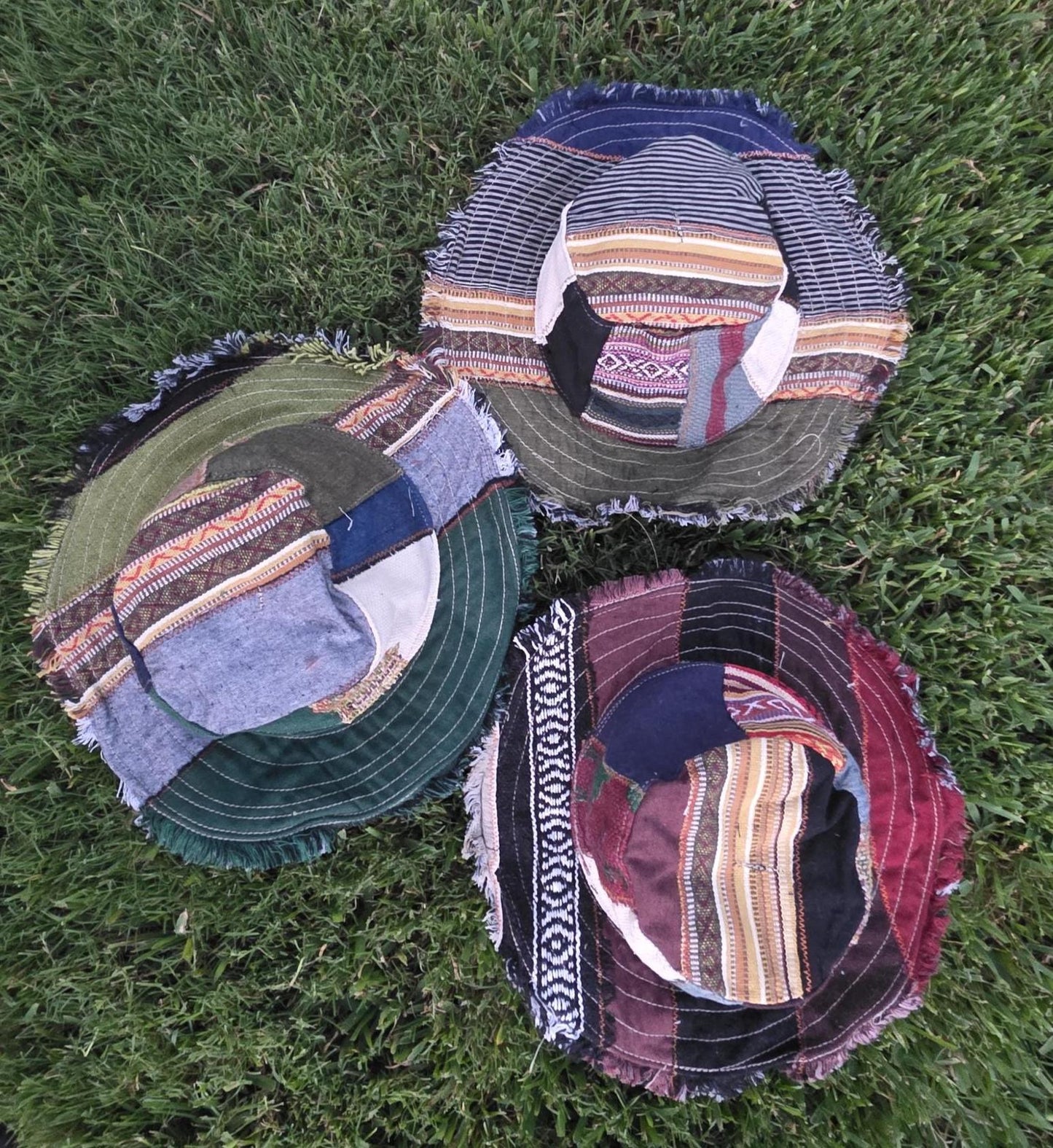 Namaste Fashionable Unisex Multicolor Handmade Flowers Hippie Durable Patchwork Eco-Friendly Organic Hemp Wire Rim Hat