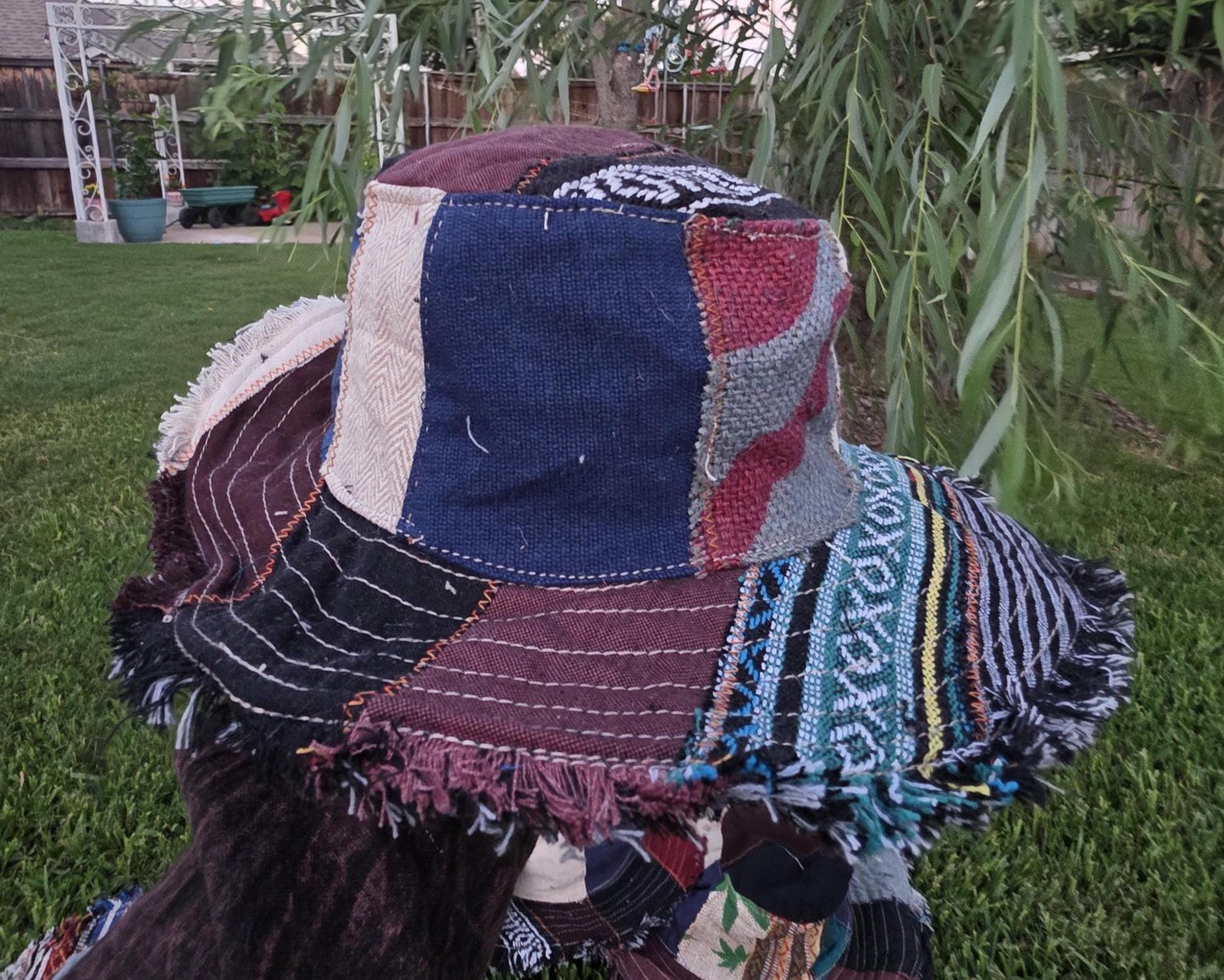 Namaste Fashionable Unisex Multicolor Handmade Flowers Hippie Durable Patchwork Eco-Friendly Organic Hemp Wire Rim Hat