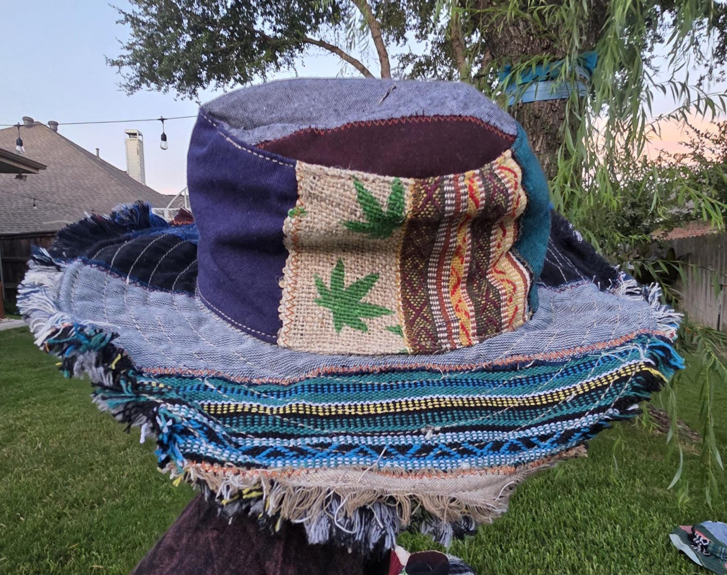 Namaste Fashionable Unisex Multicolor Handmade Flowers Hippie Durable Patchwork Eco-Friendly Organic Hemp Wire Rim Hat