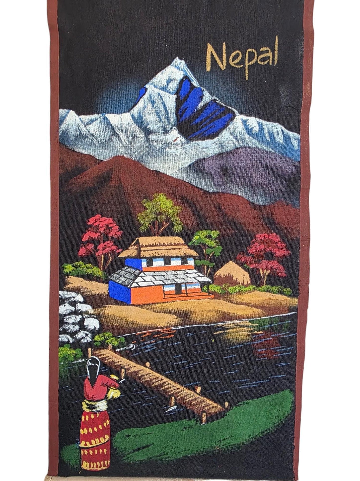 Namaste handmade mountain nepalese village authentic cloth hand-painted wall hanging artwork
