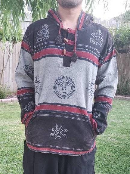 Namaste patch lined organic unisex handmade colorful festival hippie strong cotton stonewashed hoodie