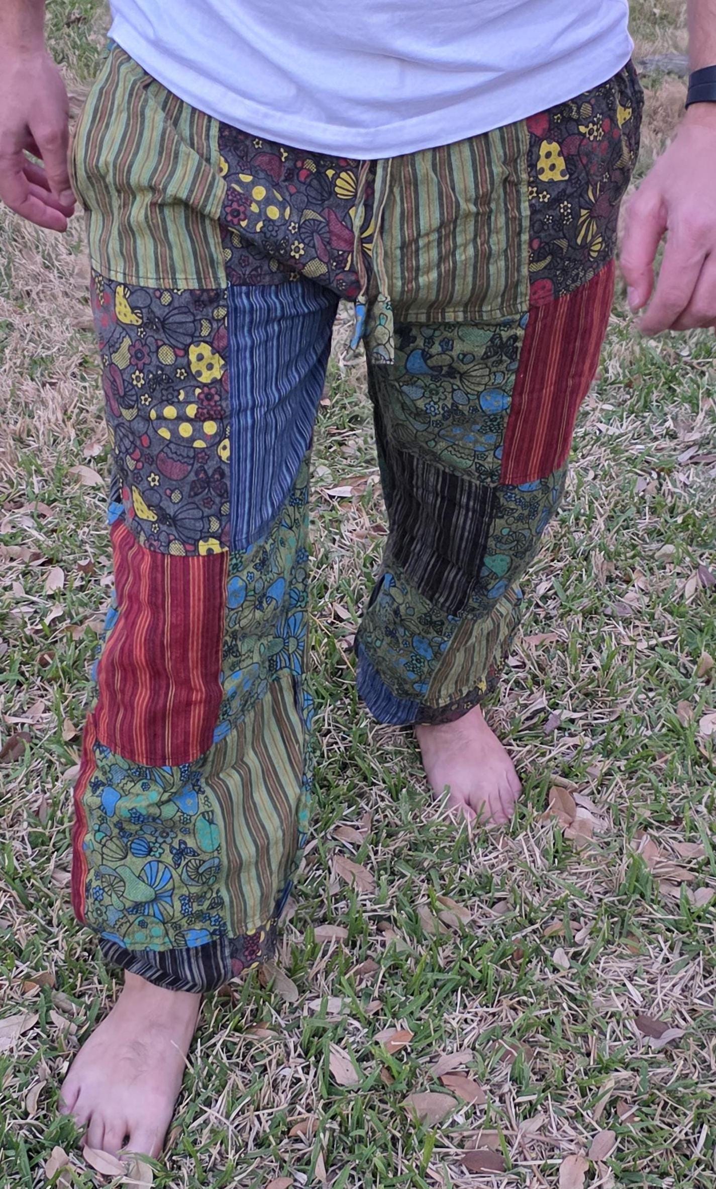 Namaste fashionable unisex multicolor handmade hippie patchwork non acidic dyed cotton boho comfy festival stonewashed yoga pants trouser