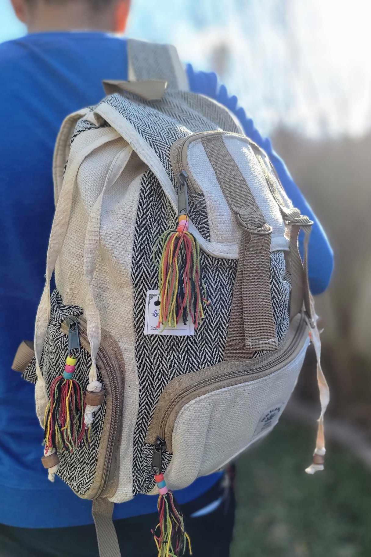 Namaste fashionable unisex natural gheri handmade organic vegan eco-friendly backpack.