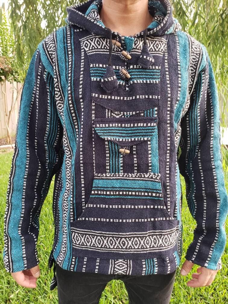 Namaste blue/green hippie unisex puncho retro multicolored baja nepalese pullover limited edition handmade fashionable gheri warm pullover