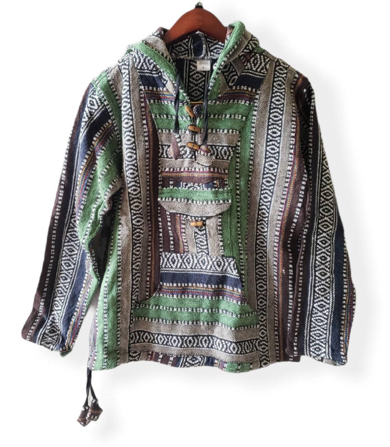 Namaste blue/green hippie unisex puncho retro multicolored baja nepalese pullover limited edition handmade fashionable gheri warm pullover