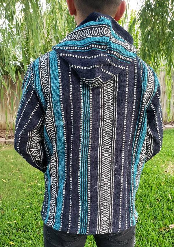 Namaste blue/green hippie unisex puncho retro multicolored baja nepalese pullover limited edition handmade fashionable gheri warm pullover