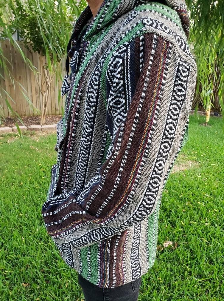 Namaste blue/green hippie unisex puncho retro multicolored baja nepalese pullover limited edition handmade fashionable gheri warm pullover