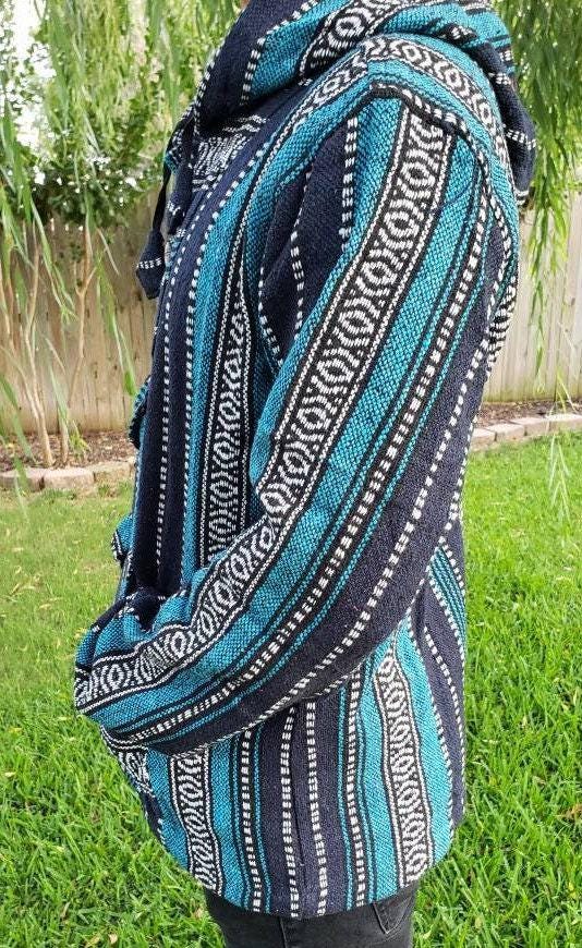 Namaste blue/green hippie unisex puncho retro multicolored baja nepalese pullover limited edition handmade fashionable gheri warm pullover