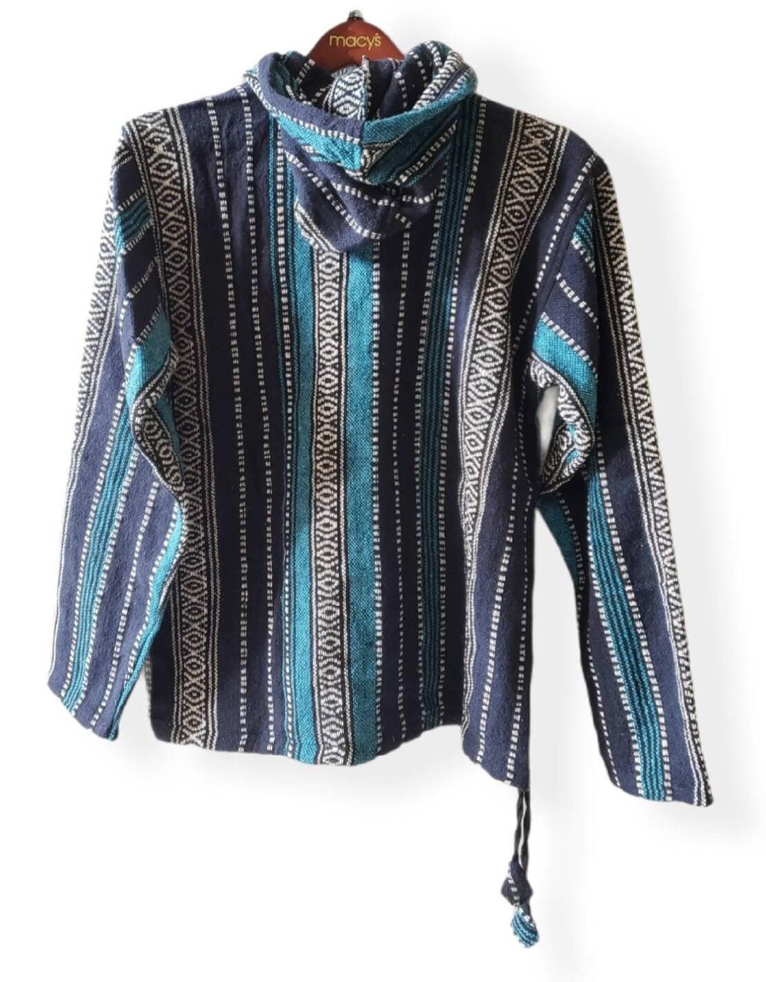Namaste blue/green hippie unisex puncho retro multicolored baja nepalese pullover limited edition handmade fashionable gheri warm pullover