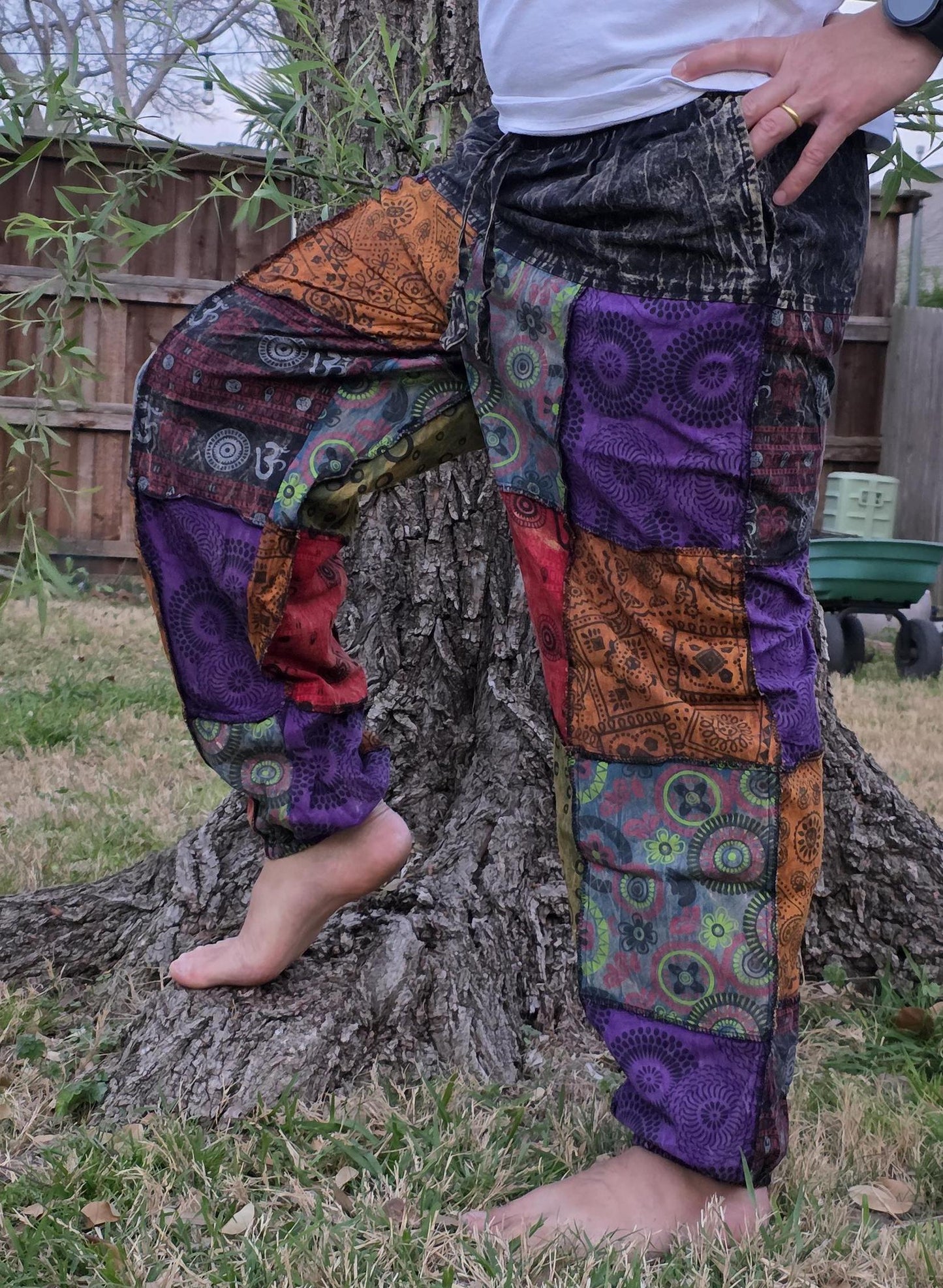 Bohemian unisex multicolor handmade hippie patchwork stonewashed cotton boho comfy festival reggae stonewashed yoga pants trouser