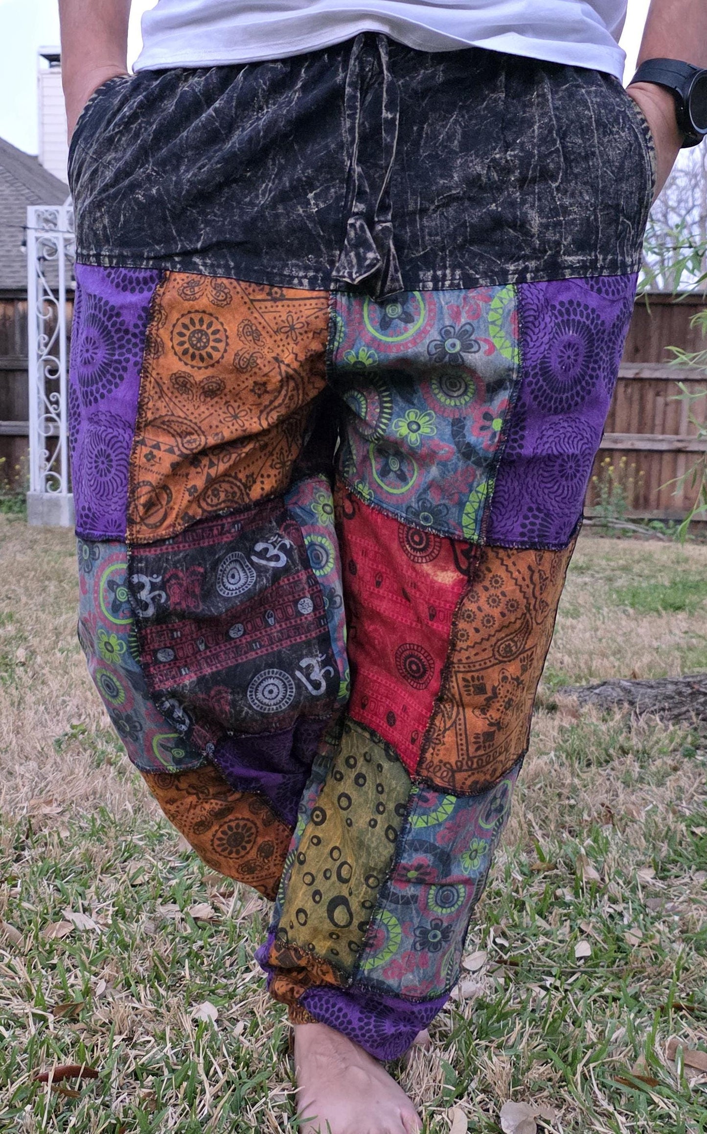 Bohemian unisex multicolor handmade hippie patchwork stonewashed cotton boho comfy festival reggae stonewashed yoga pants trouser