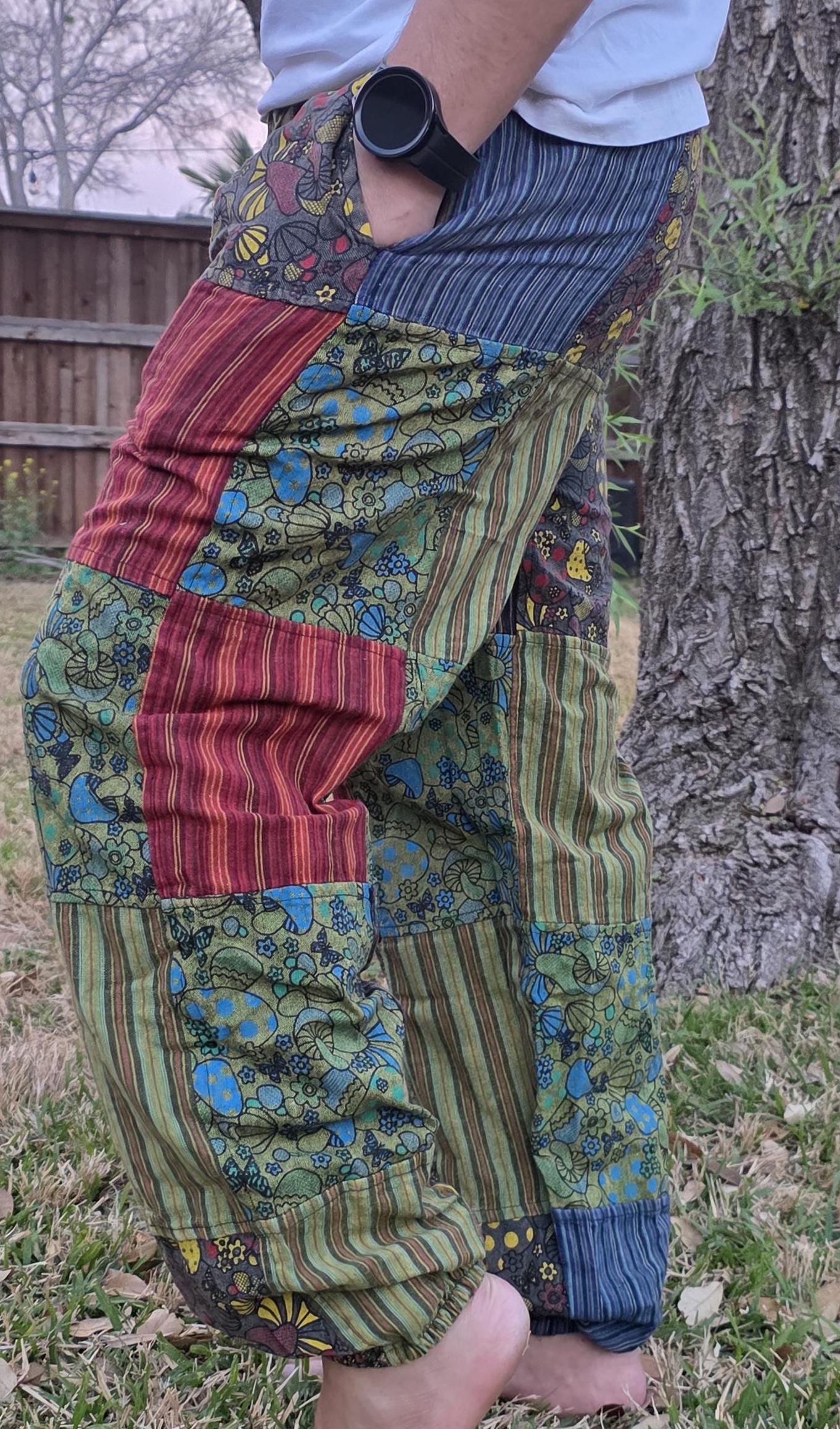 Bohemian unisex multicolor handmade hippie patchwork stonewashed cotton boho comfy festival reggae stonewashed yoga pants trouser