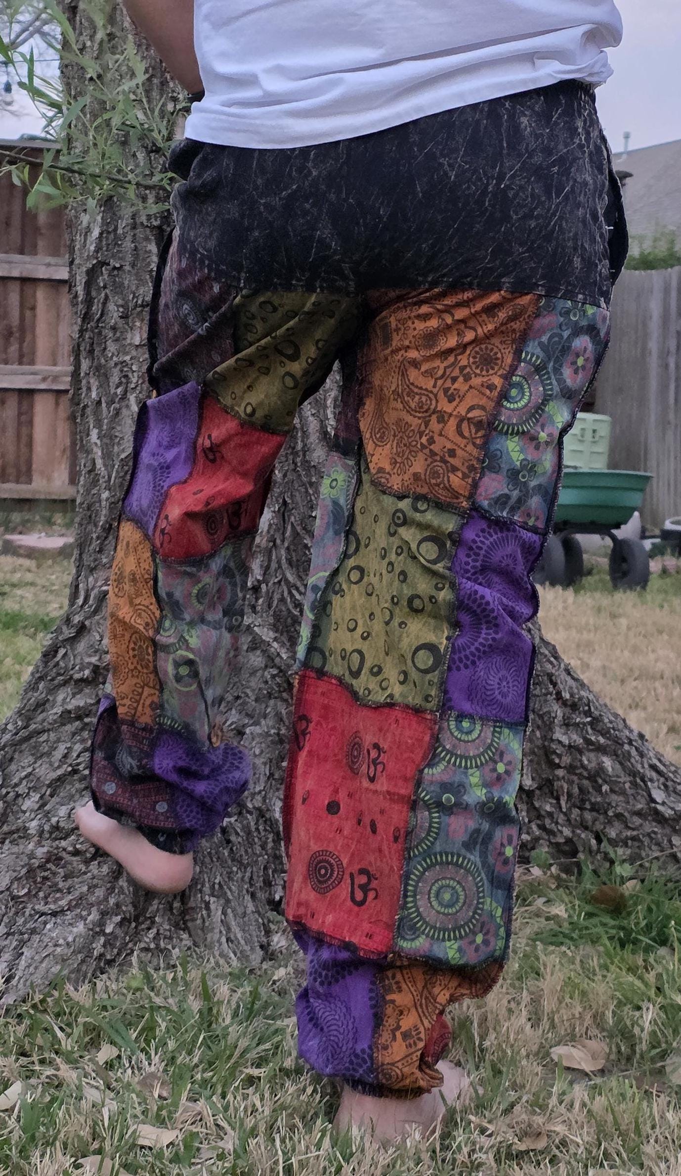 Bohemian unisex multicolor handmade hippie patchwork stonewashed cotton boho comfy festival reggae stonewashed yoga pants trouser