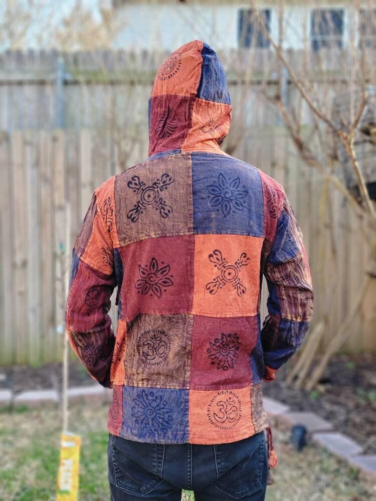Namaste patchwork unisex handmade organic eco friendly colorful hippie cotton nepalese vegan light weight hoodie sweat shirt