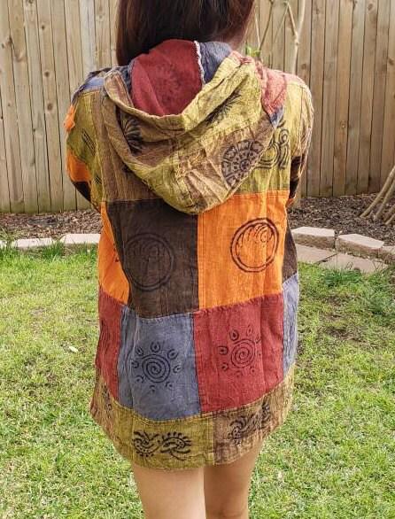 Namaste patchwork unisex handmade organic eco friendly colorful hippie cotton nepalese vegan light weight hoodie sweat shirt