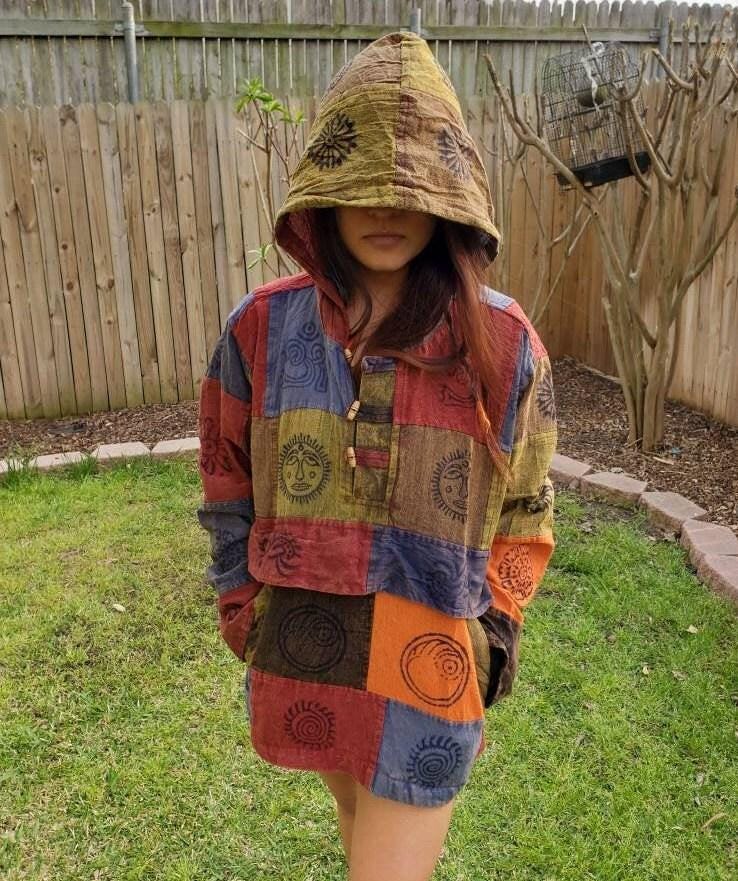 Namaste patchwork unisex handmade organic eco friendly colorful hippie cotton nepalese vegan light weight hoodie sweat shirt
