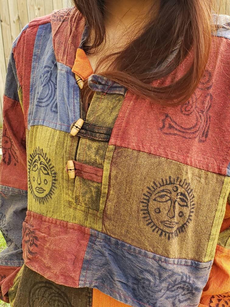 Namaste patchwork unisex handmade organic eco friendly colorful hippie cotton nepalese vegan light weight hoodie sweat shirt