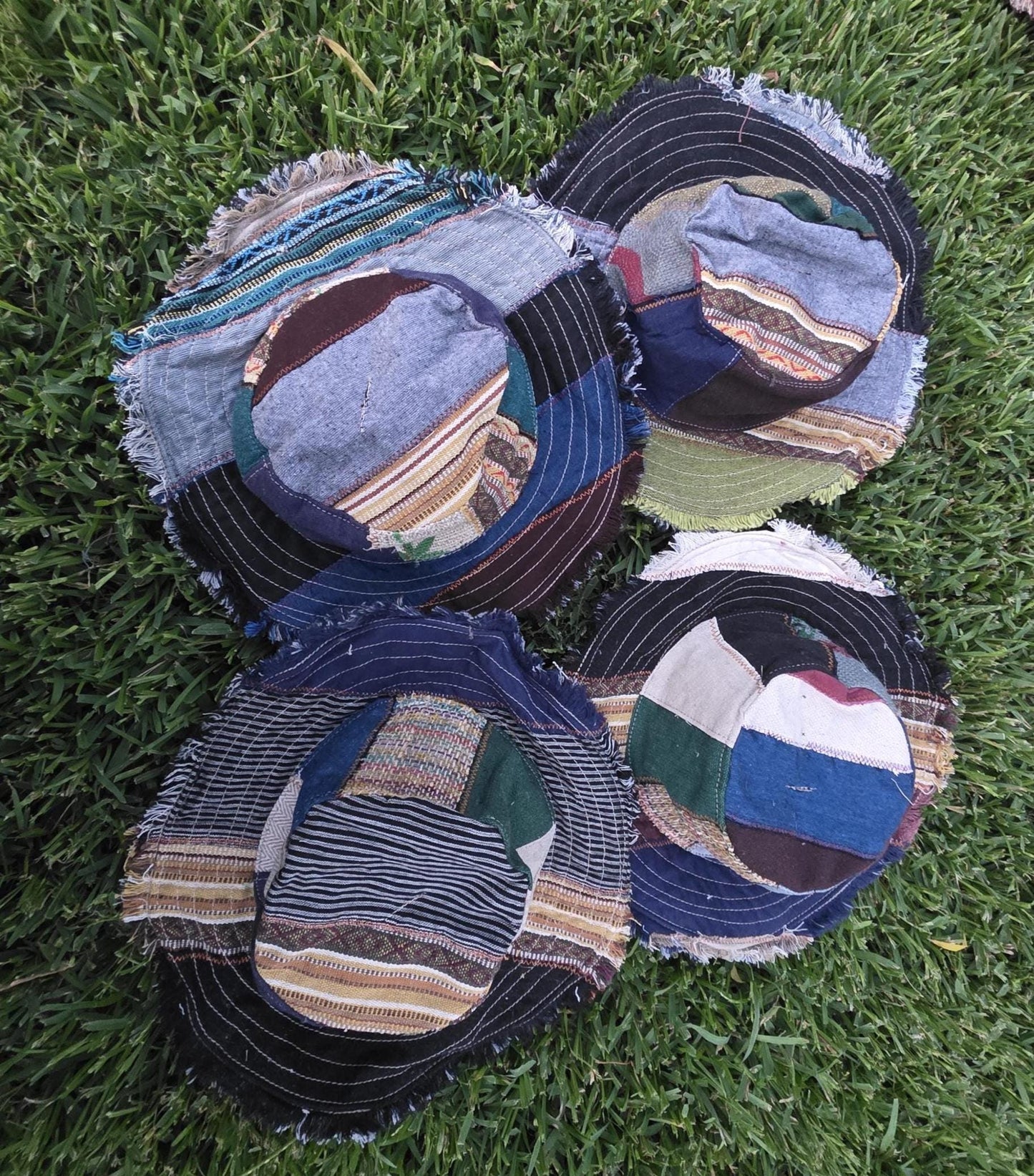 Namaste Fashionable Unisex Multicolor Handmade Flowers Hippie Durable Patchwork Eco-Friendly Organic Hemp Wire Rim Hat