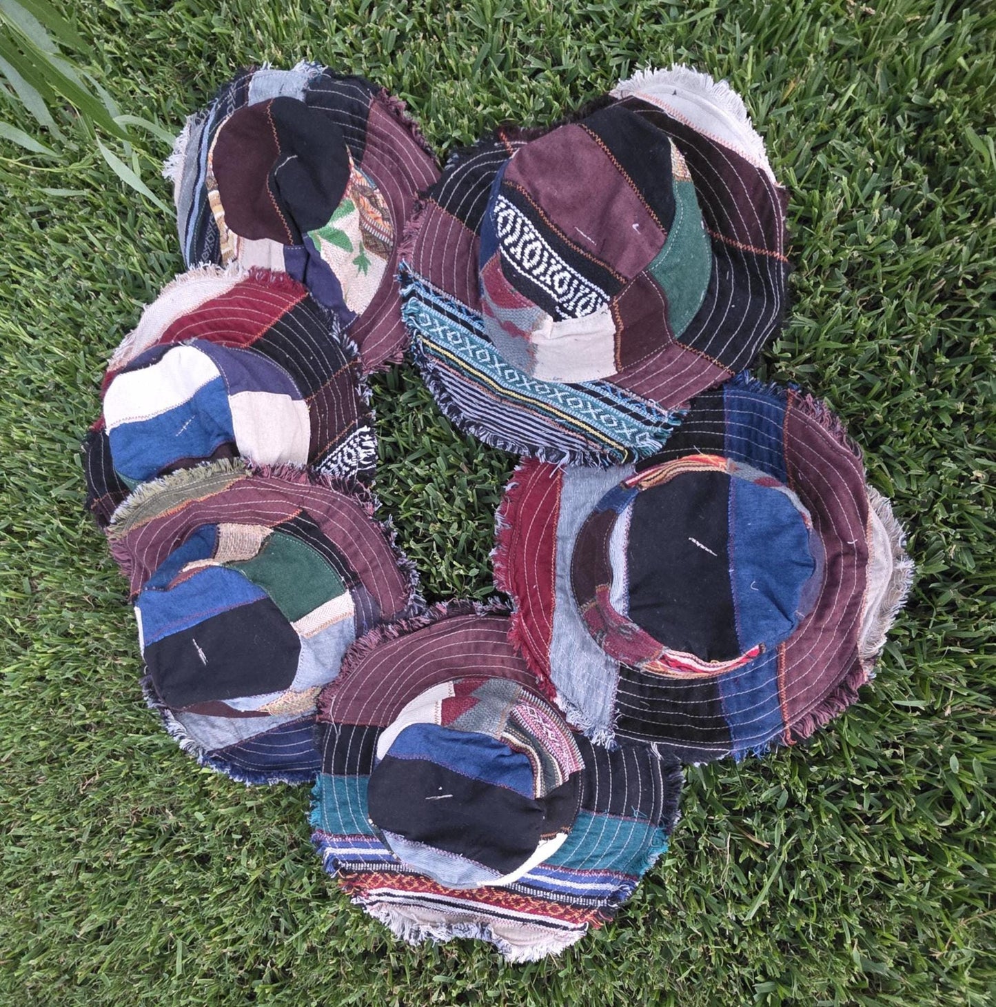 Namaste Fashionable Unisex Multicolor Handmade Flowers Hippie Durable Patchwork Eco-Friendly Organic Hemp Wire Rim Hat