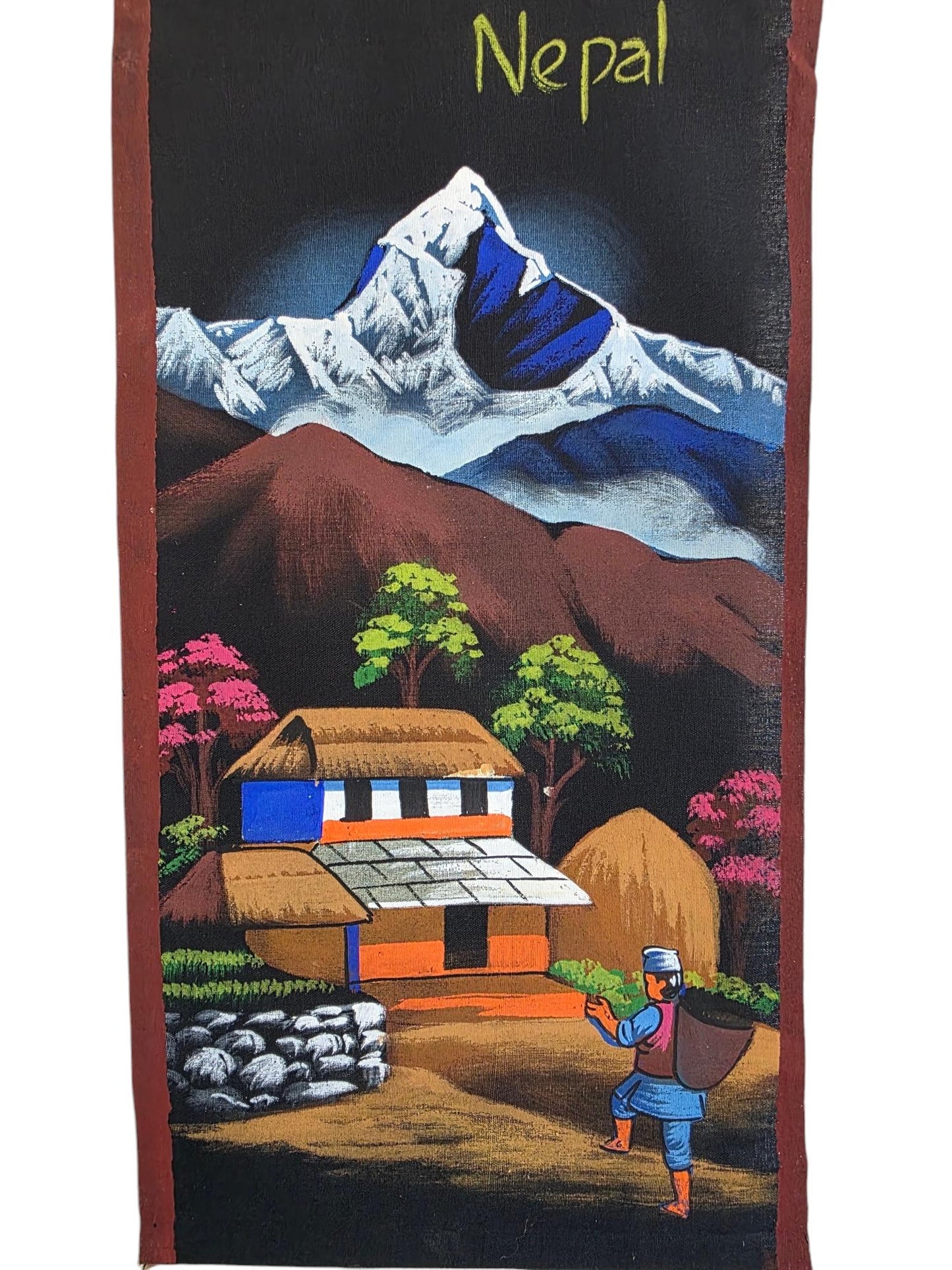 Namaste handmade mountain nepalese village authentic cloth hand-painted wall hanging artwork