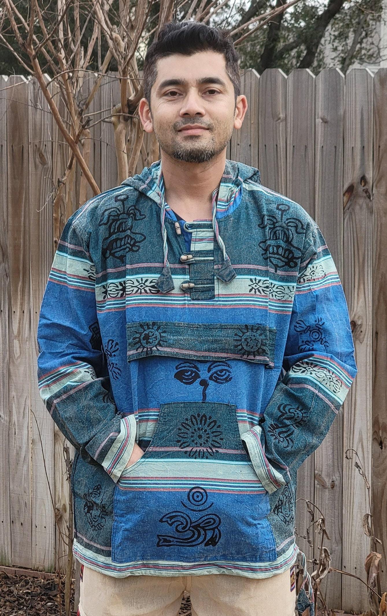 Namaste patch lined organic unisex handmade colorful festival hippie strong cotton stonewashed hoodie