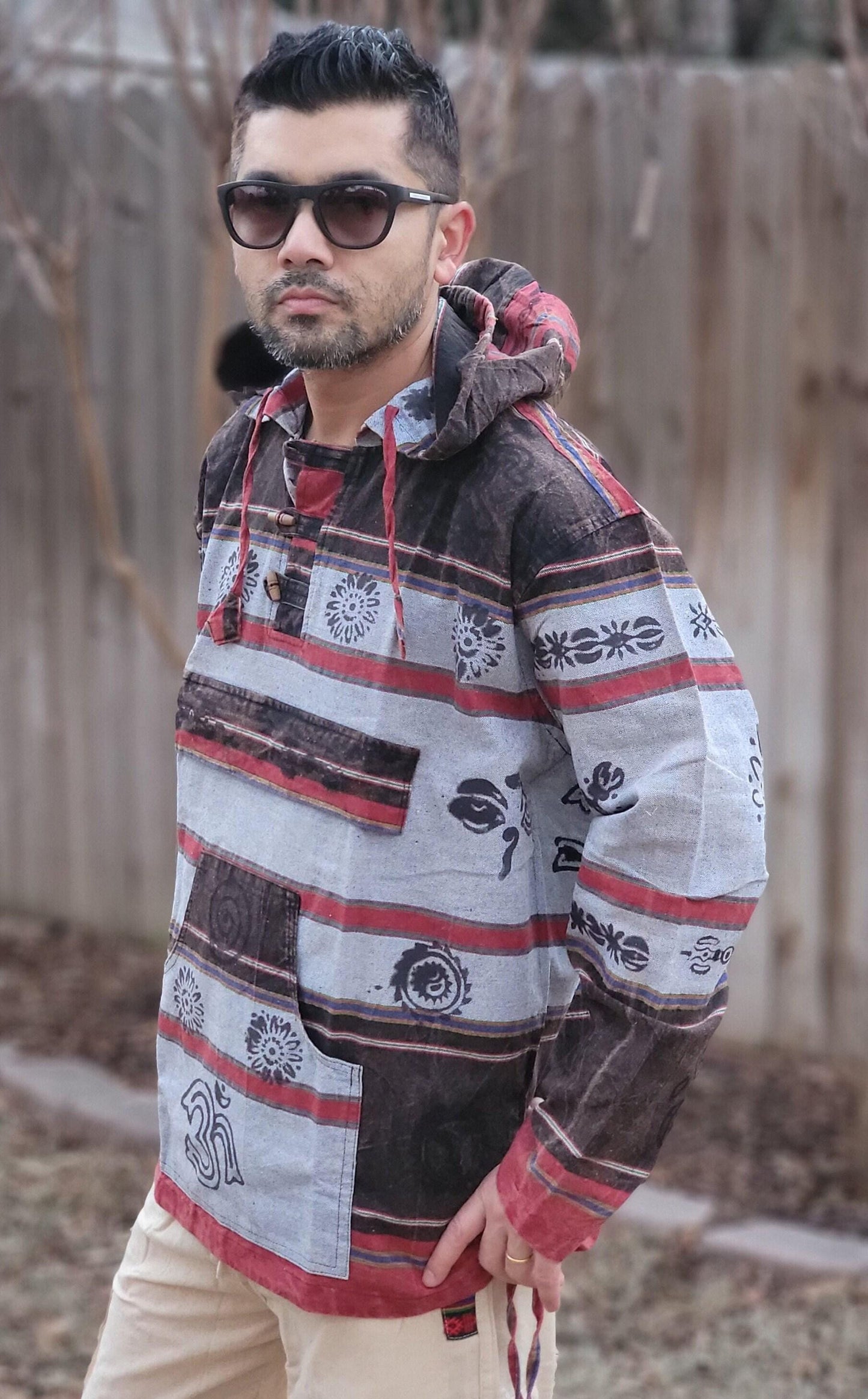 Namaste patch lined organic unisex handmade colorful festival hippie strong cotton stonewashed hoodie