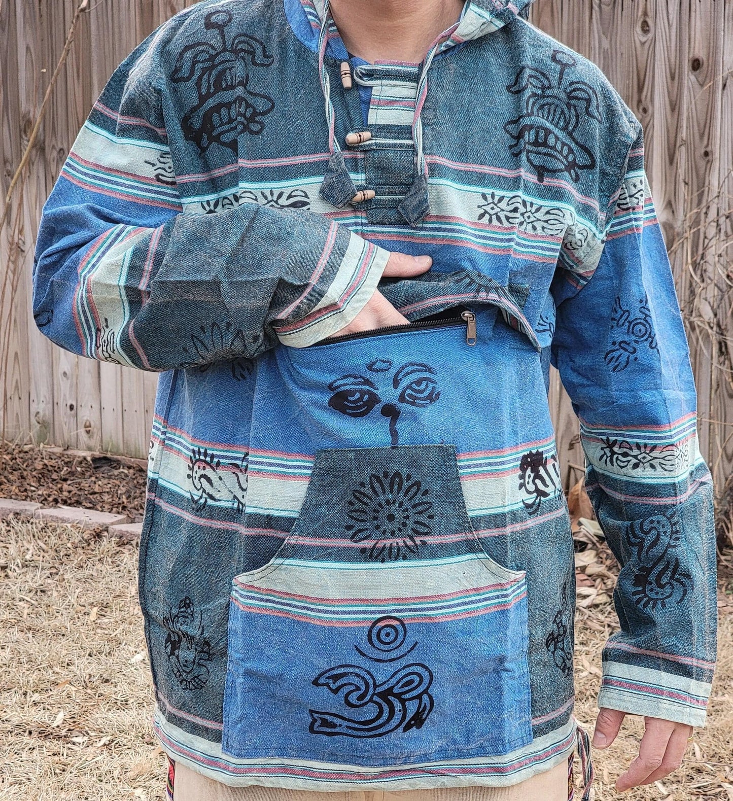 Namaste patch lined organic unisex handmade colorful festival hippie strong cotton stonewashed hoodie
