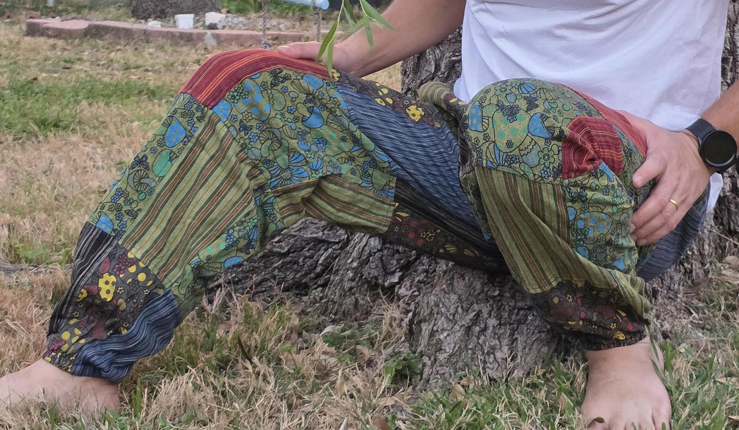 Namaste fashionable unisex multicolor handmade hippie patchwork non acidic dyed cotton boho comfy festival stonewashed yoga pants trouser